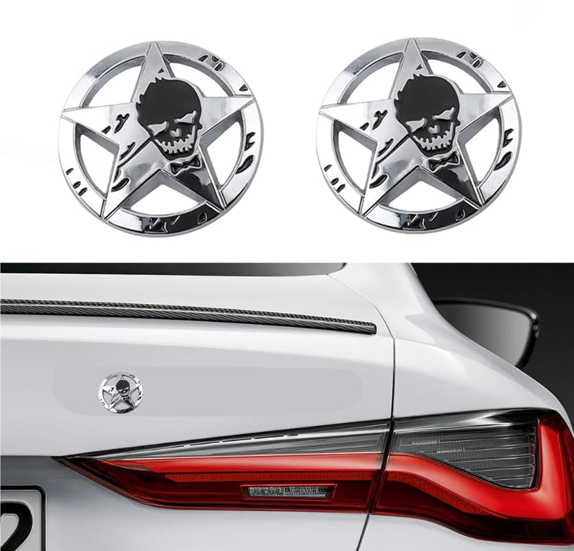 Image of 2PCS Star Skull Car Emblem 3D Badge Decal Sticker for Car Windows, Trucks, Hood, Laptops Decoration (Silver)