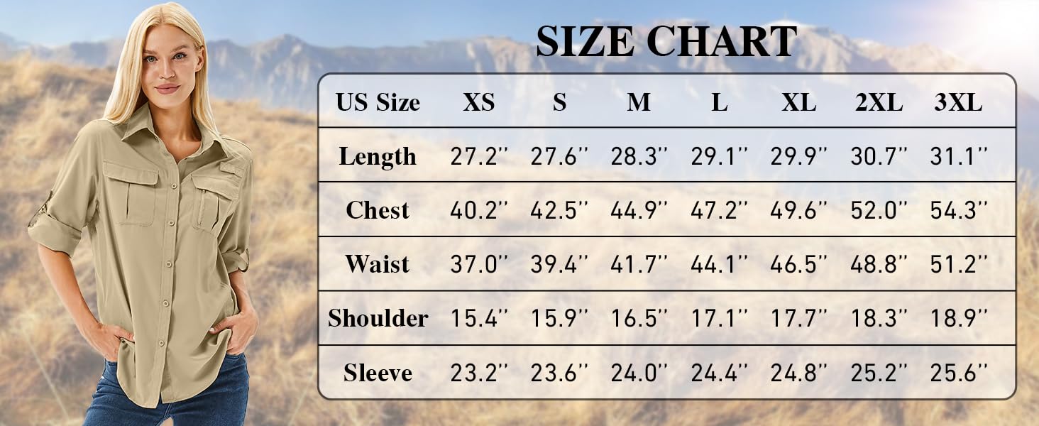 Camicie da donna lunghe da trekking top da donna manica protezione solare UV asciugatura rapida casual all'aperto safari passeggiate pesca escursionismo viaggi camicie