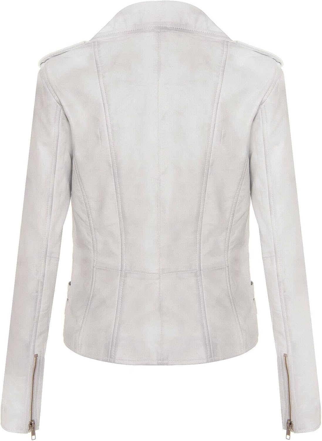 Ladies Retro White 100% Nappa Leather Biker Jacket XS