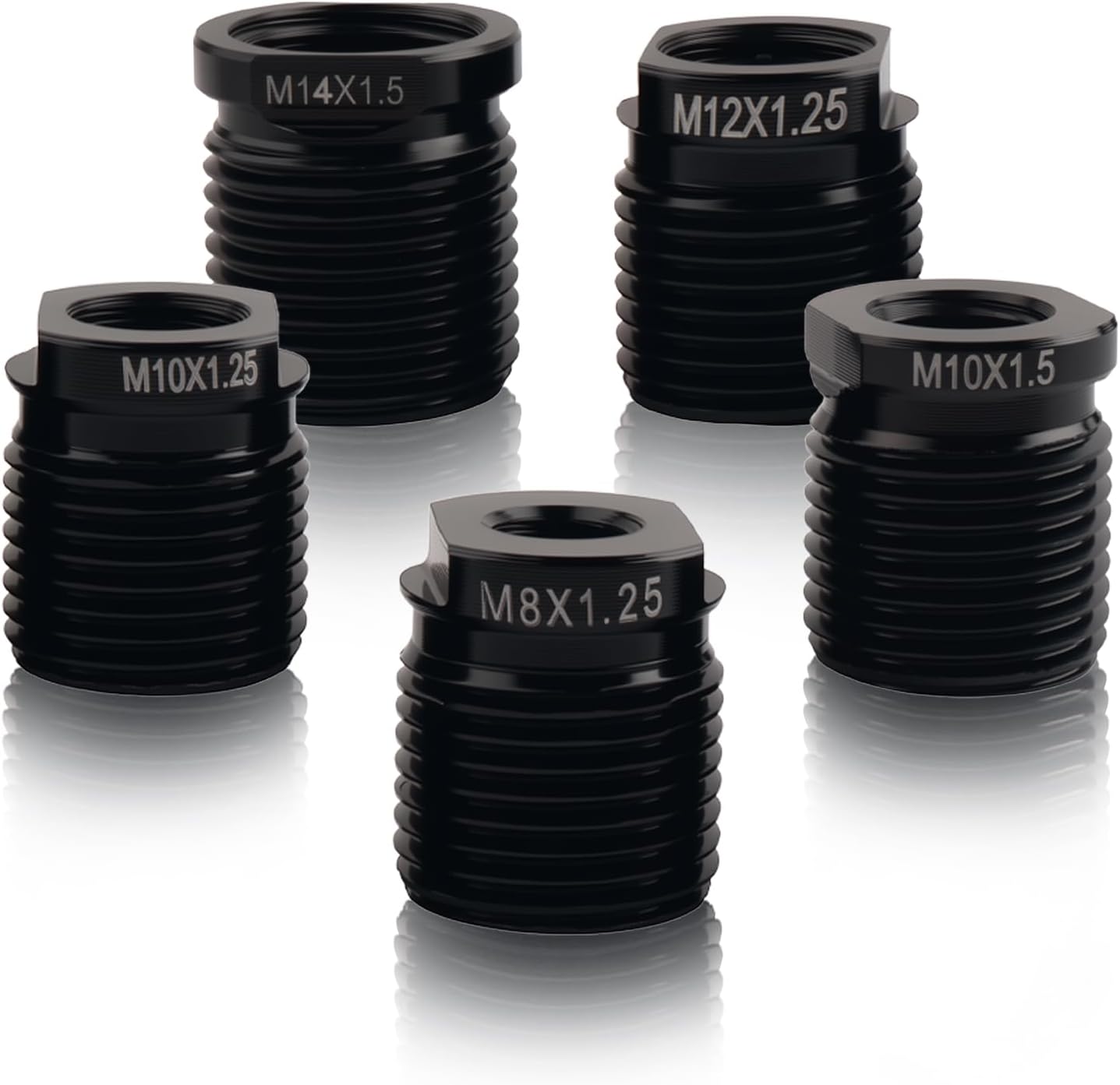 Figpade 5PCS Aluminum Shift Knob Adapters - Universal Thread Converters M8x1.25, M10x1.25, M10x1.5, M12, M14 for Manual Shifters