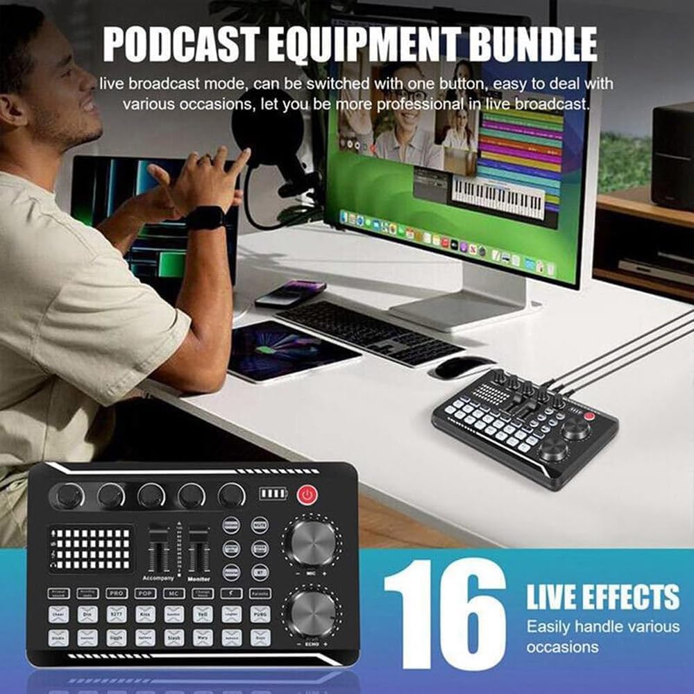 Generico Scheda audio live con effetti mixer DJ e cambio voce, mixer audio F998, scheda audio per live streaming/giochi, mixer musicale DJ (A)