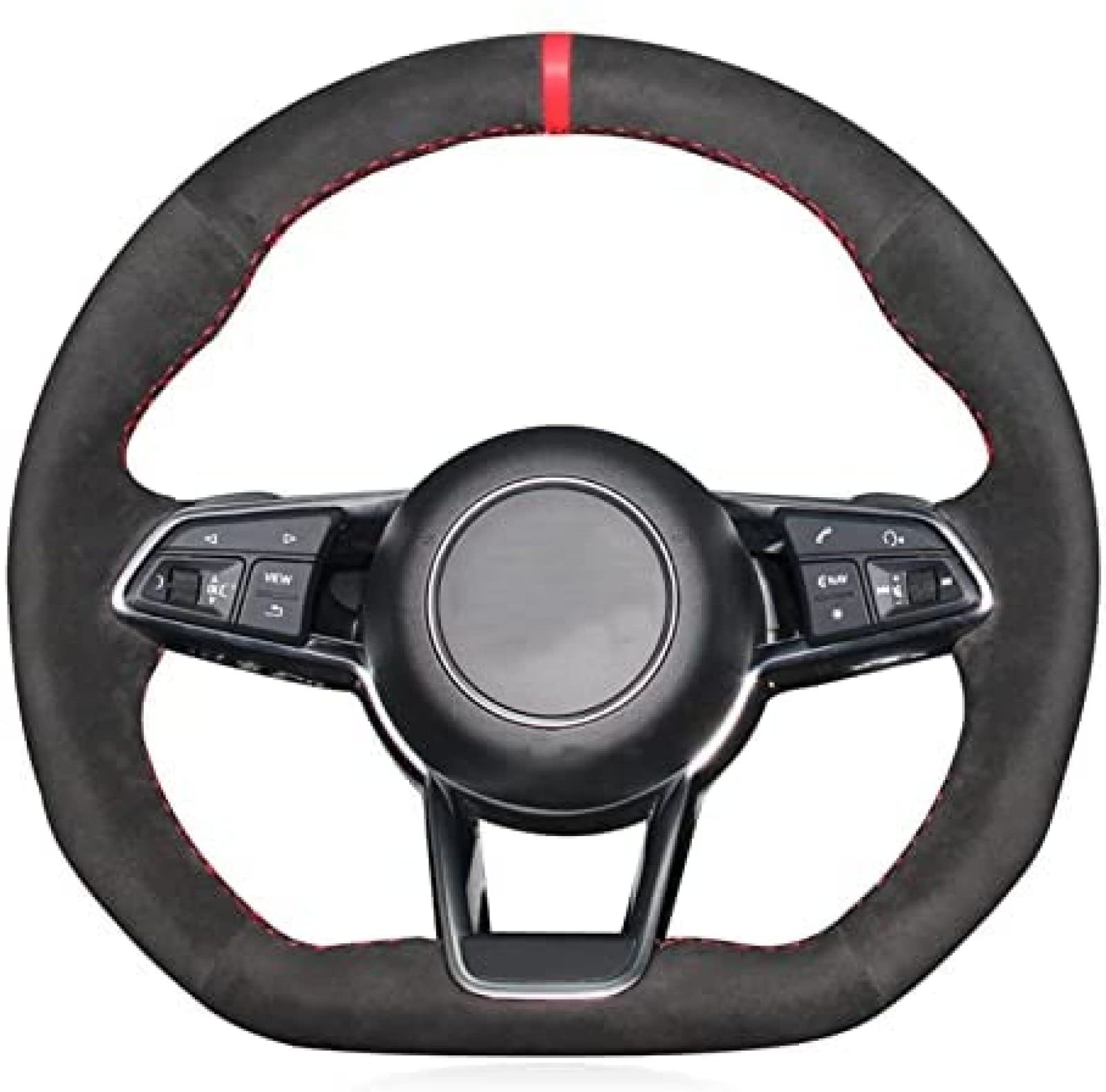 Black Suede Red Marker Car Steering Wheel Cover, For Audi TT 2014-2019 TTS 2014-2019 TT RS 2016-2019 R8 2015-2019