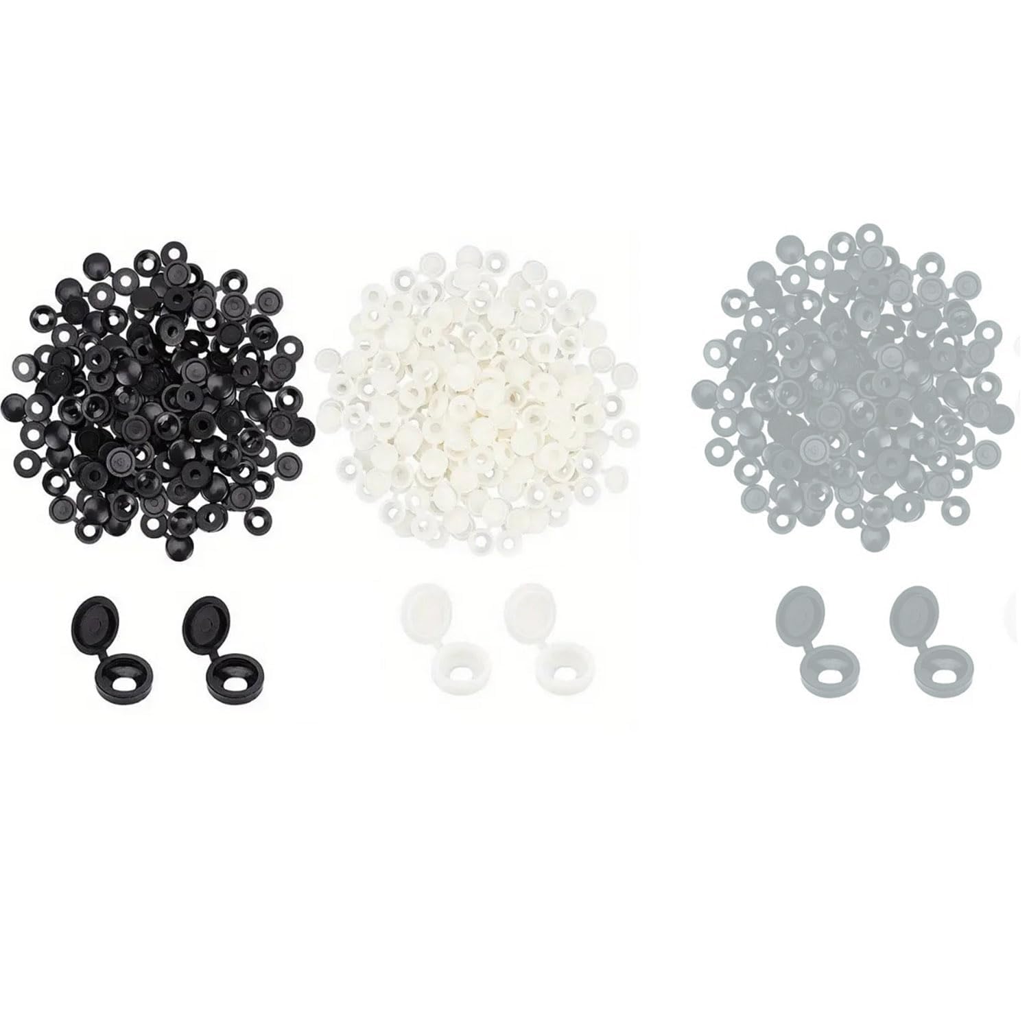 300pcs Screw Caps, Plastic Hinged Screw Cover Caps, Folding Snap Caps, for Covering Protection Furniture, Cabinets(White, Black, Grey)