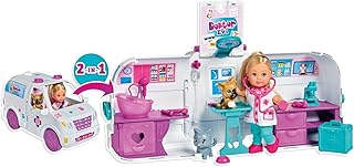 Simba Evi Love Doctor Evi 105733488 2-in-1 Animal Mobile, Evi as Veterinarian, Hinged Car, Veterinary Clinic, with Dog, Cat and Accessories, Dressing Doll, 12 cm, for Children from 3 Years