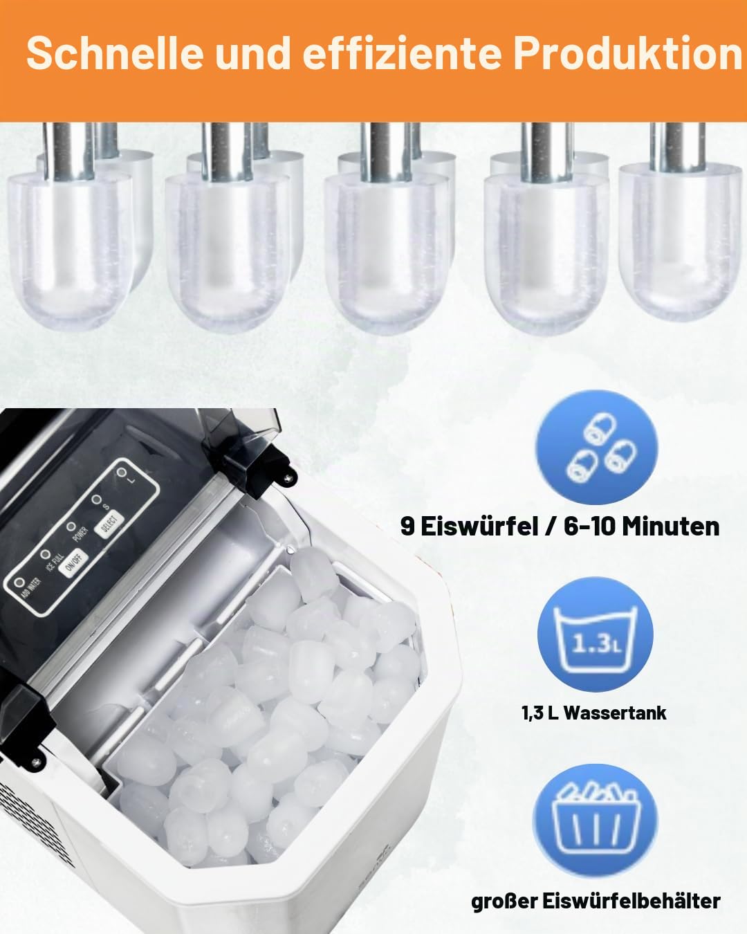 SENYA Eiswürfelmaschine, 2 Eiswürfelgrößen, bis zu 12 kg in 24 Stunden, Tank 1,3 l – LED-Display – Infrarot-Erkennung – Edelstahl
