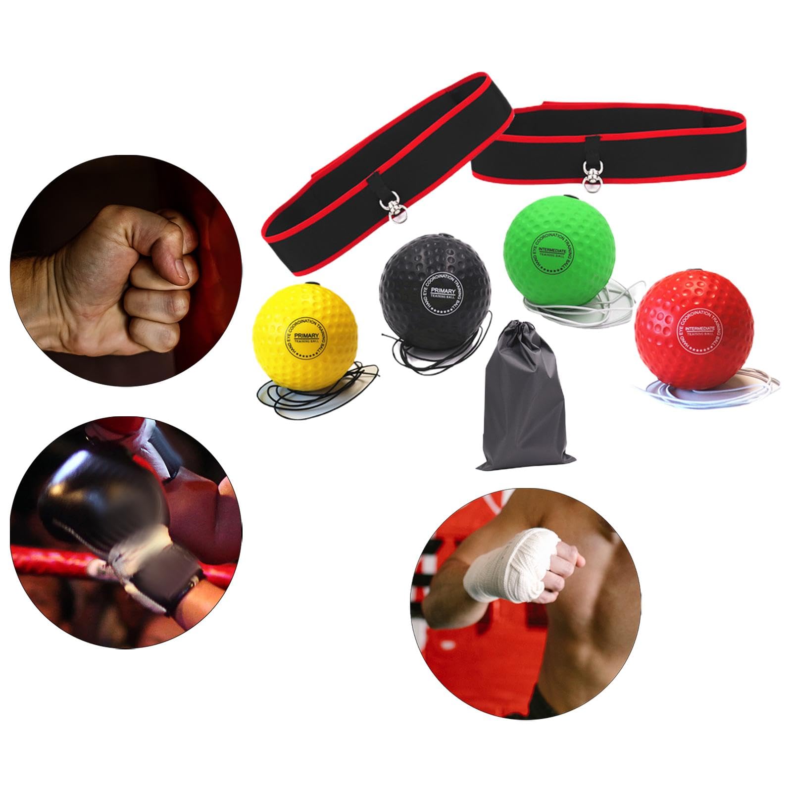 Box-Reflexball-Stirnband, Fitness, Boxausrüstung, Workout, Reflex, Punchingball, 1 Kopfband, 3 Bälle, Set 1