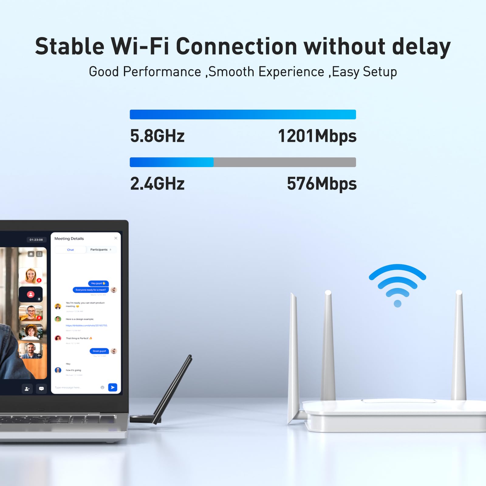 Adaptador USB WiFi 6 para PC de escritorio, adaptador de red inalámbrico AX1800 con antena de 2.4 GHz, 5 GHz, alta ganancia de doble banda de 5 dBi, WPA3, compatible con Windows 11/10