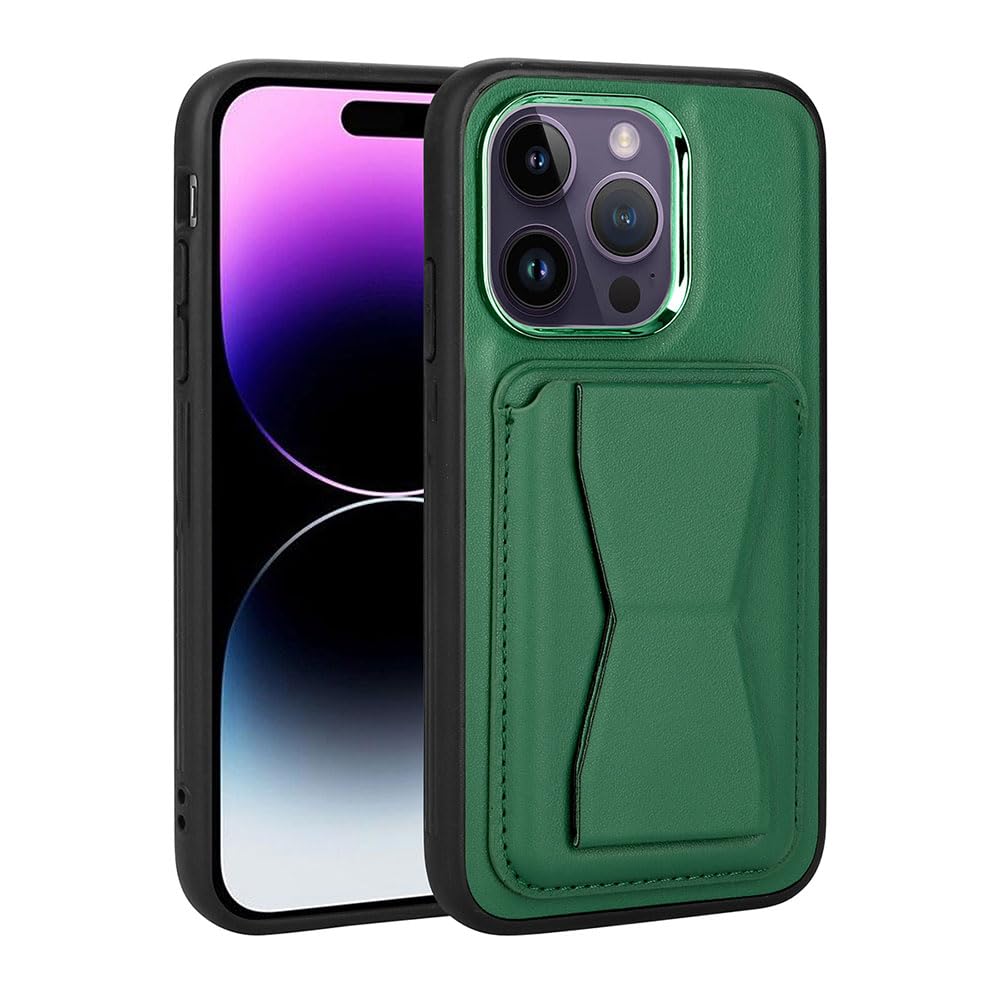 Zore Apple için uyumlu iPhone 14 Pro Kılıf Kartlıklı Standlı Pu Deri Zore Memo Kapak Koyu Yeşil