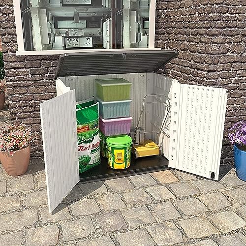 KINYING-Outdoor-Storage-Shed-Horizontal-Storage-Box-Waterproof-for-Garden-Patios-Backyards-Multi-Opening-Door-for-Easy-Storage-of-Bike-Garbage-Cans-Tools-Lawn-Mower-Off-White-26-Cubic-Feet KINYING Outdoor Storage Shed Horizontal Storage Box Waterproof for Garden Patios Backyards Multi Opening Door for Easy Storage of Bike Garbage Cans Tools Lawn Mower Off White 26 Cubic Feet