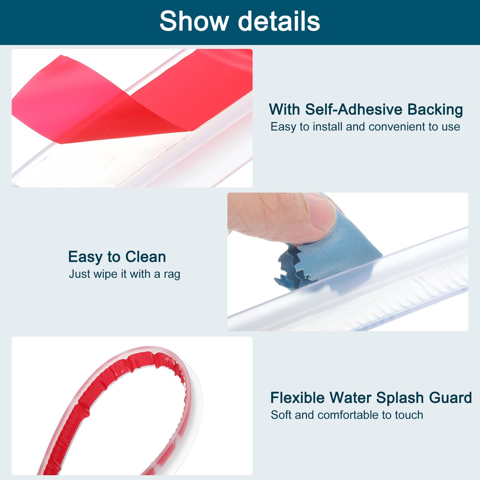 Uxcell 39-Inch Collapsible Shower Barrier Stopper – U-Shape Water Splash Guard For Bathroom, Kitchen, Countertop Wet/Dry Separation (Clear Silicone)