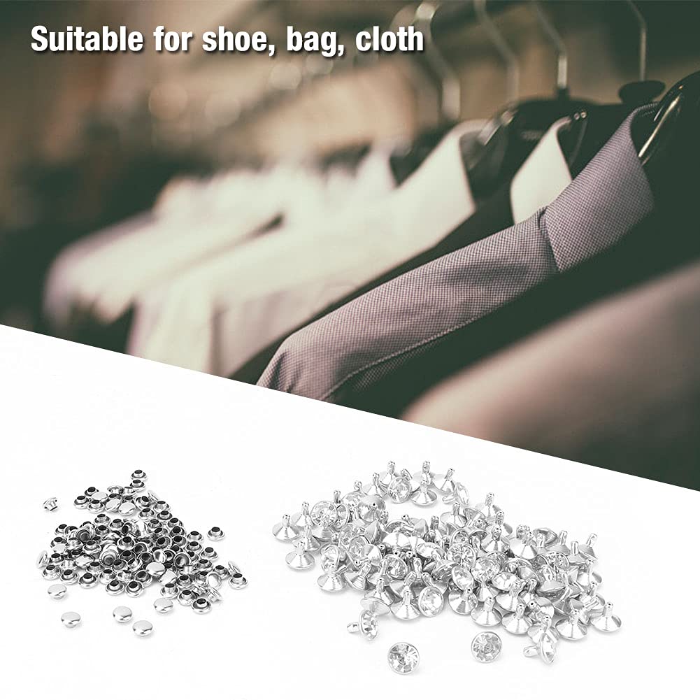 100 Sets Crystal Rivets, Crystal Rhinestone Rivets Studs Rapid Rivets for Clothing, Wedding, Performance, Arts and Leather Crafts Decoration(9mm-Silver)