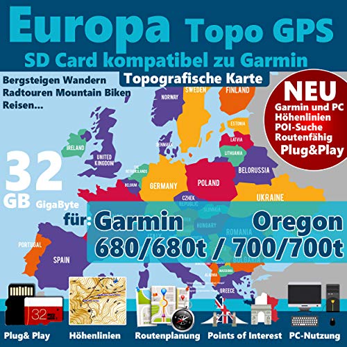 ★Europa Outdoor Topo GPS Karte auf 32GB MicroSD-Card Navigation für Garmin Oregon 680, Oregon 680t, Oregon 700, Oregon 700t ★