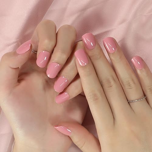 Coolnail Medium Glossy Nude Pink Press on False Nails Short