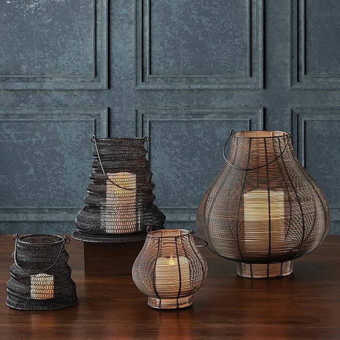 47th & Main Hurricane Lantern Metal Candle Holder, Large, Black/Gold