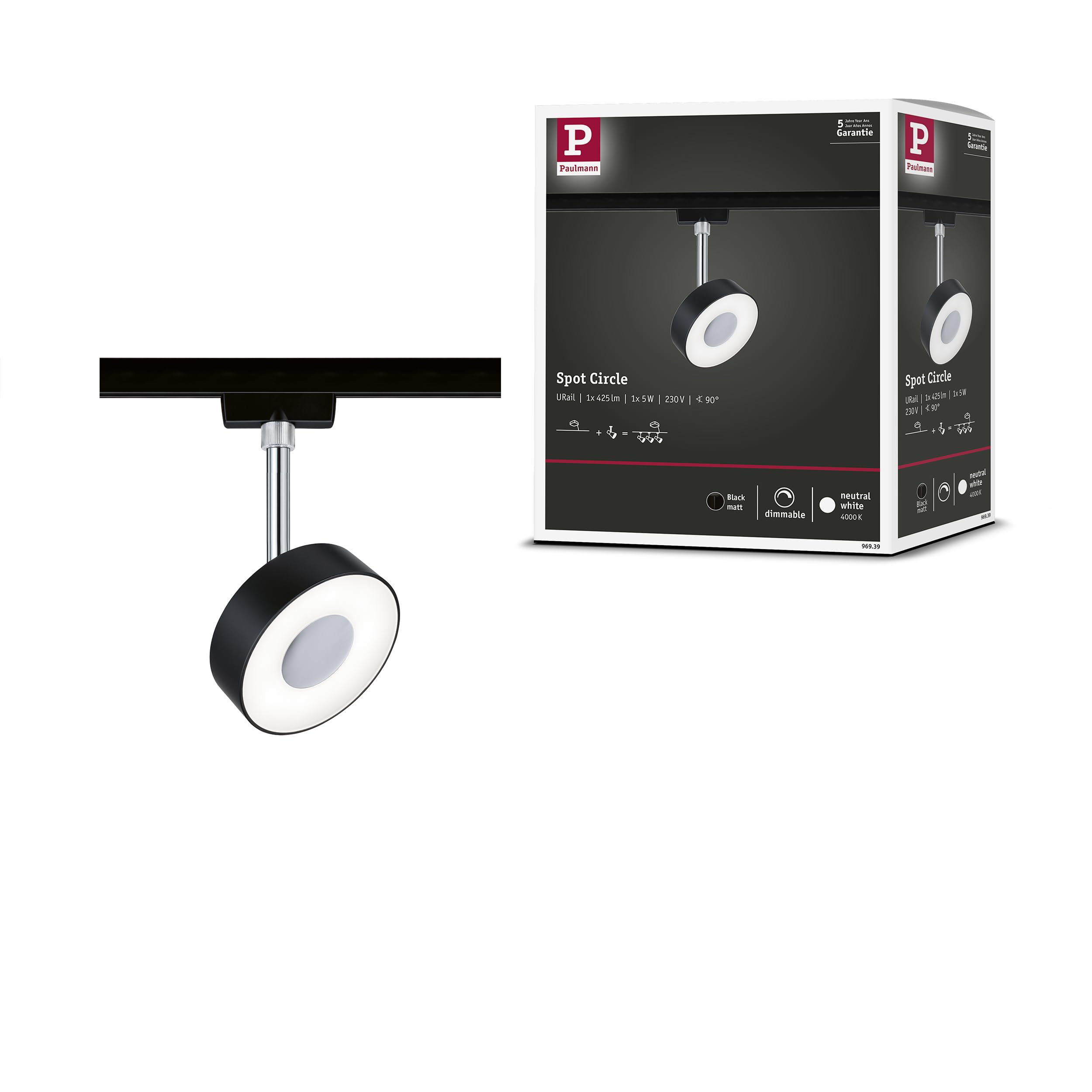 Paulmann 96939 URail Rail Lamp Black/Chrome Neutral White LED 5W