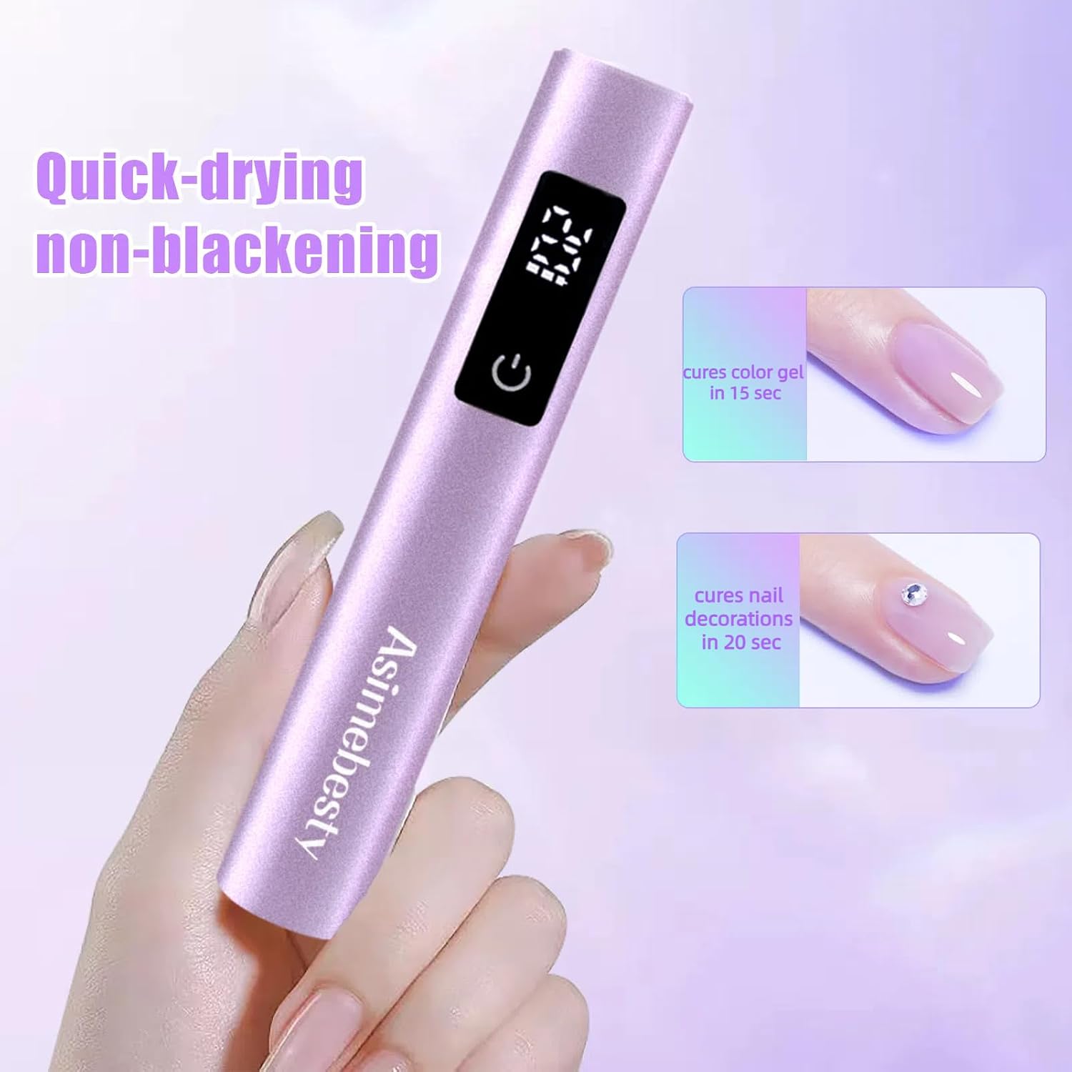 UV Light for Gel Nails, Mini UV Nail Lamp Hand held with Stand, Portable Small Nail Dryer Light for Gel Polish with 3 Timers, Rechargeable Cordless UV Light Nail for Fast Curing, Violet