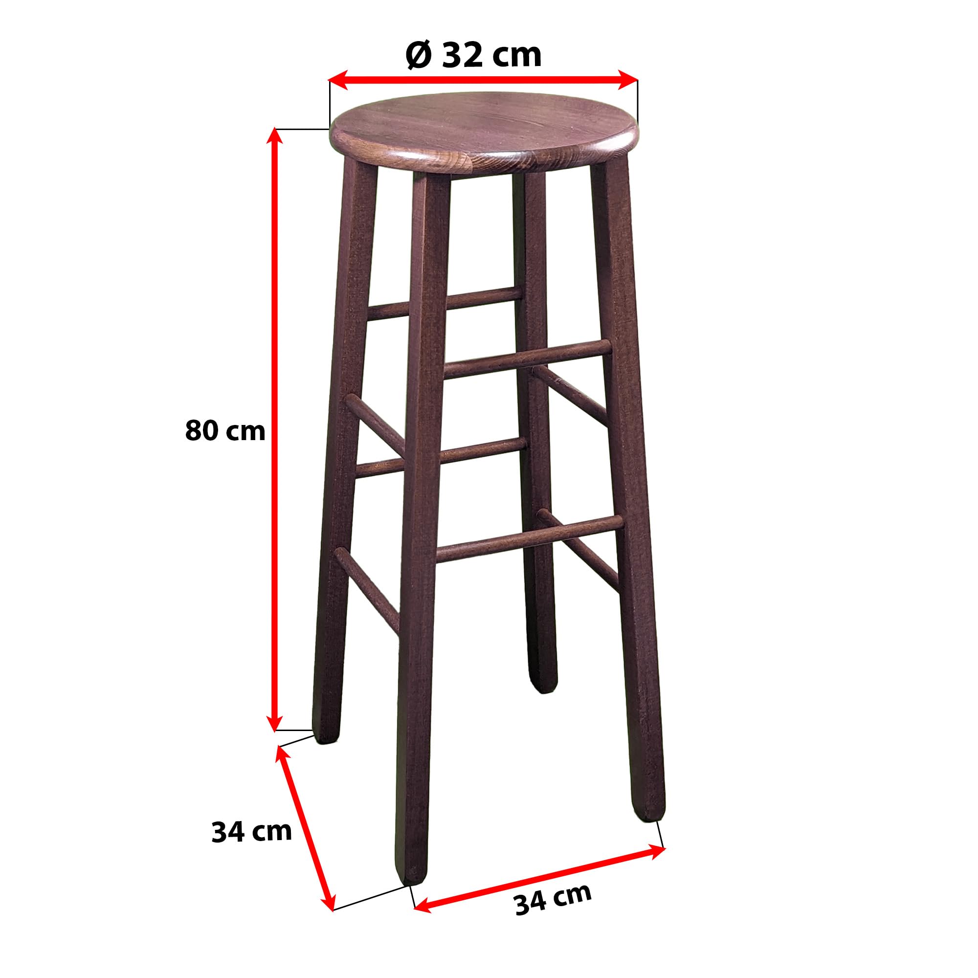 Sicignano | Sgab Sgabello Tondo in Legno Massello, Piede Dritto, Struttura Stabile e Sicura - Dimensioni Altezza 80x32 cm Diametro Seduta - Noce, Artigianale, per Pub Bar Ristoranti Cucina, SED951