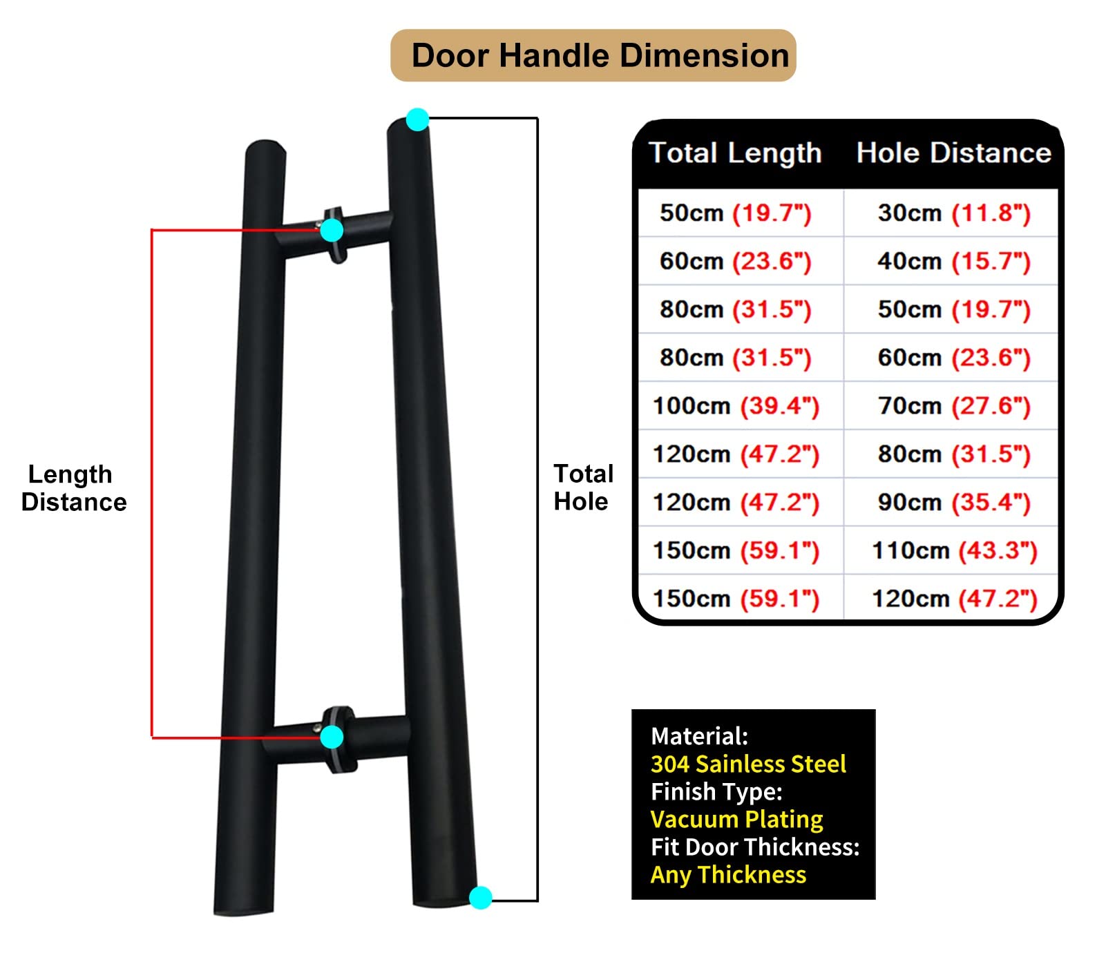 Manija de puerta de granero en forma de H, de acero inoxidable para puertas correderas y sólidas, acabado negro mate