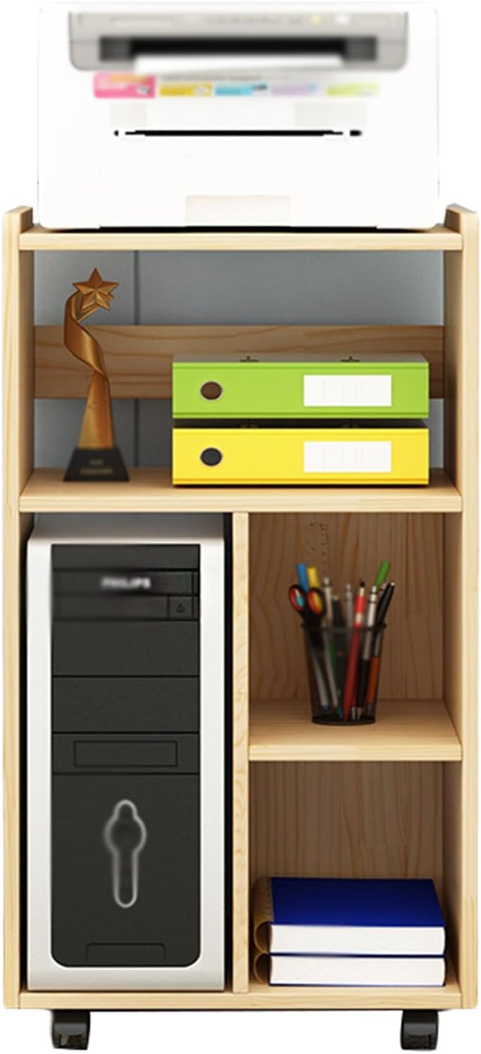 Wooden Media Cart, AV Media Stand,4 Tier CD Player Stand,Open Storage Audio Rack for Conference Rooms, Living Room, Office, Recording Studio(Light Walnut)