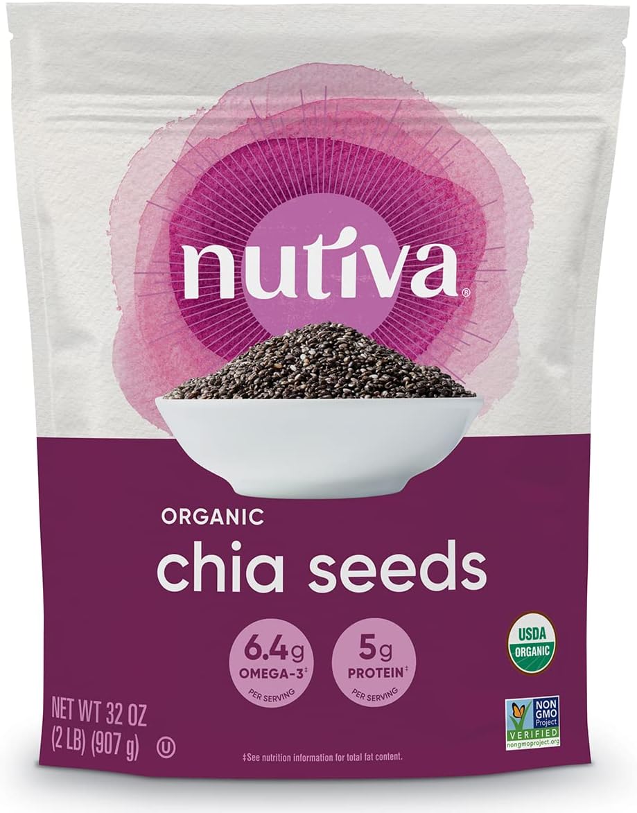 Nutiva USDA Organic Premium Nutrient-Dense Raw Black Chia Seeds with 3g Protein & 5g Fiber for Salads, Yogurt & Smoothies, Non-GMO, Vegan, Gluten-Free, Keto & Paleo, 32 Ounce
