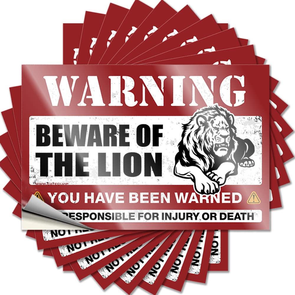 Tool Box Stickers Beware of Lion Funny Sticker 10 Pcs Man Cave Funny Signs Prank Stickers(12X18CM)