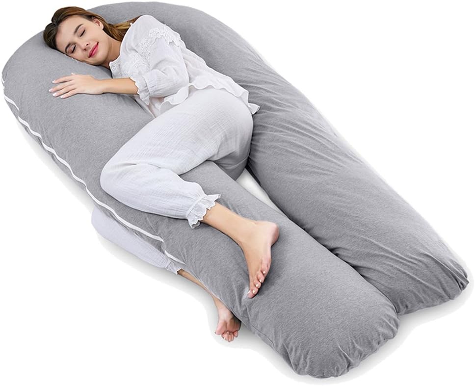 AngQiFull Body Support Pillow with Cool Jersey Cover - U Shaped Pregnancy Pillow - Maternity Body Pillow - Great for Anyone