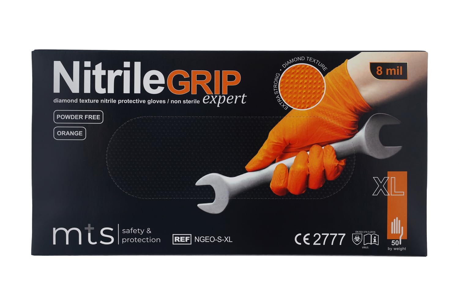 MTS Safety & Protection Einweghandschuhe L - 500 Stück/Box Nitrilhandschuhe Orange Handschuhe Nitril Diamantstruktur Grip - Einmalhandschuhe Puderfreie & Latexfreie Gummihandschuhe (L, 500 Stück)