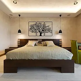 Quadro Decorativo Árvore da Vida, Preto, MDF, 3 Painéis, 60x40 cm, Estilo Moderno, Arte de Parede para Sala de Estar