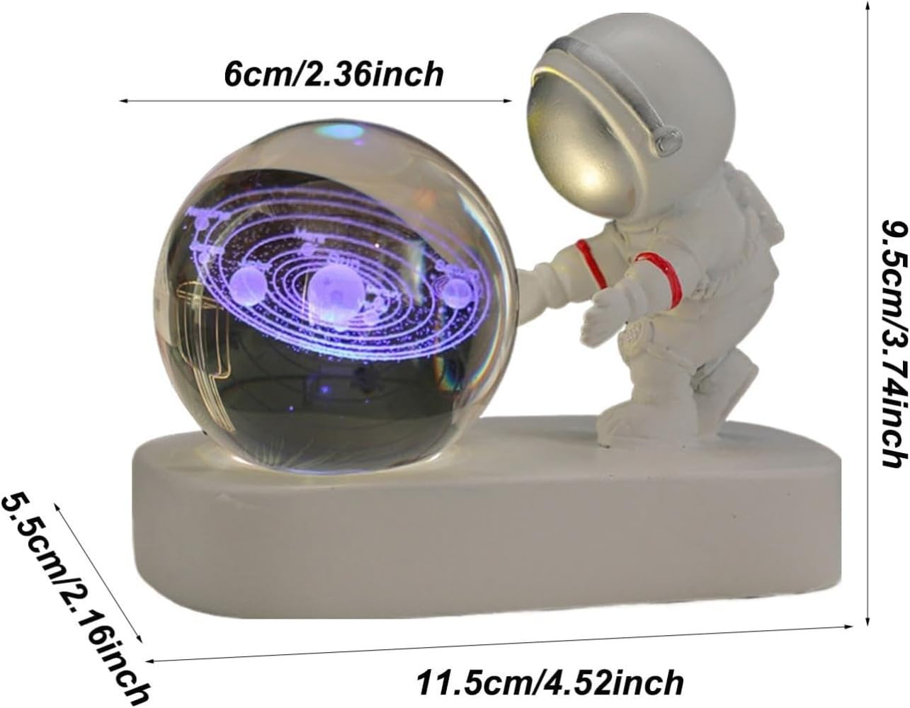 クリスタルボール 銀河 宇宙飛行士 インテリア ライト 3D typeC ガラス クリスタル ボール 3D彫刻 宇宙飛行士 雰囲気 ナイト - Drawelry.jp