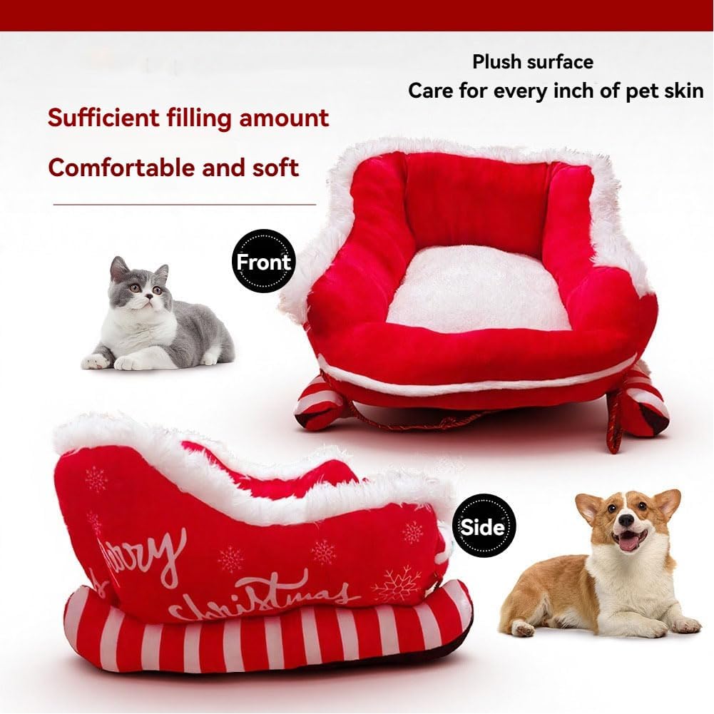 Christmas Sleigh Dog Bed, 2026 New Funny Santa Sleigh Pet Warm Bed with Non-Slip Base, Removable & Washable Plush Pet Warm Sofa, Dog Sleigh Bed for Cat and Dogs (B-M(25.6 * 20.5 * 11.8in))