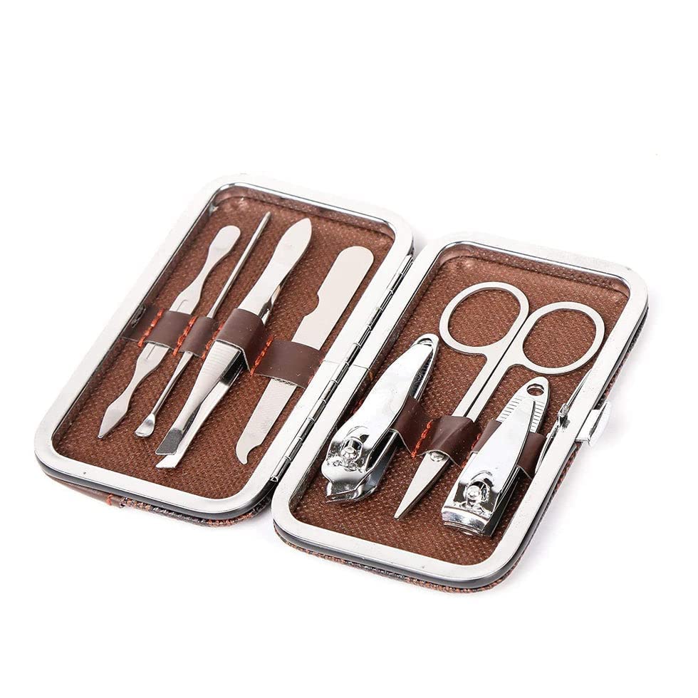 TreeBird™ Manicure Pedicure Set of 7 tools | Stainless Steel Luxury Nail Grooming Set | Professional Nail Scissors & Grooming Kits, Nail Clipper Tools with Leather Case.