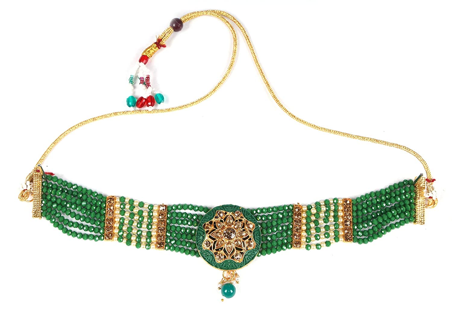 Meerwal Fancy Designer Necklace Jewellery Set Round Green Pearl With Earrings for Women and Girls/Women