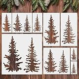 9 Pieces Christmas Pine Trees Stencils Reusable Winter Holiday Tree Templates Christmas Woodland Stencils for Art Painting on Wood DIY Handicraft Home Wall Floor Decor