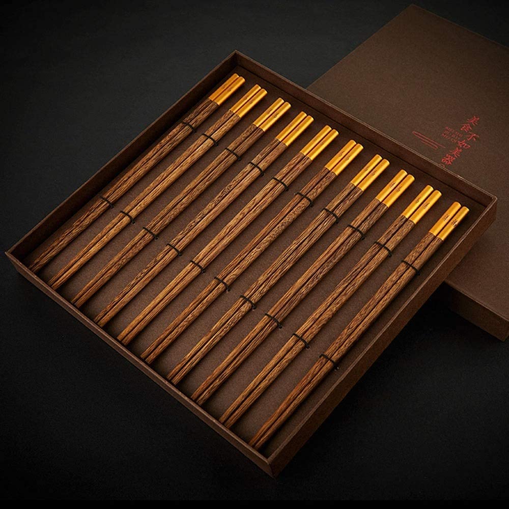 Coffret Cadeau Haut de Gamme Baguettes, Ailes de Poulet Bois de Santal Rouge, Sans Laque Sans Cire, 5 Paires/10 Paires, 25cm(Color:A,Size:10 pairs)