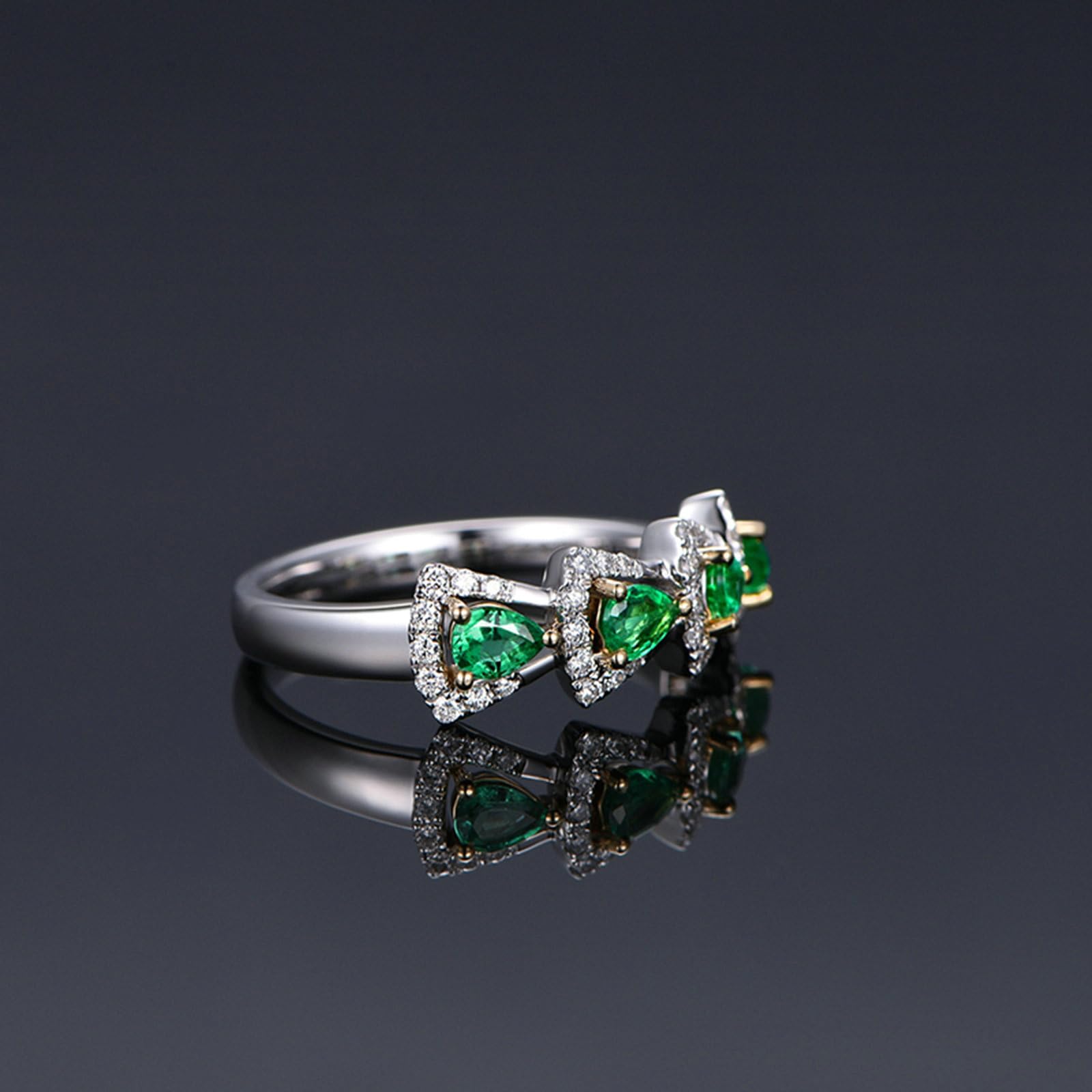 Alianzas de boda de platino 950 individuales para mujer, anillo de compromiso, triángulo con gotas de 0,5 quilates de esmeralda y moissanita, 0,2 ct, talla 47-65