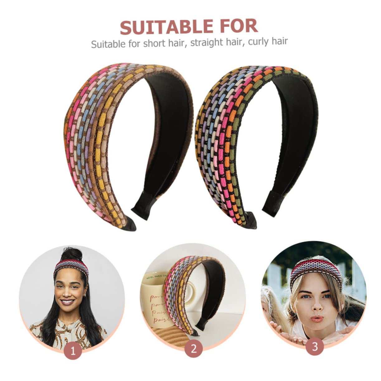 FRCOLOR 6 Piezas Diadema De Ala Ancha Diademas Versátiles Diademas Portátiles Bandas Anchas Para La Cabeza Trenzadas Para Anchas Para Tela