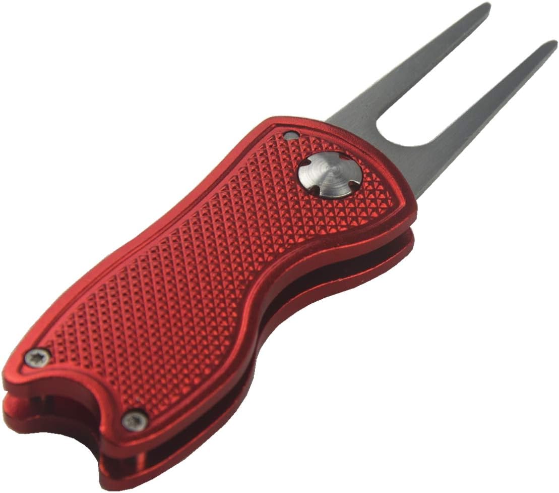 review Hauni Stainless Steel Golf Divot Repair Tool Switchblade Foldable Golf Pitchfork Putting Green Fork Golf Training Aids Pitch Alloy Tool…