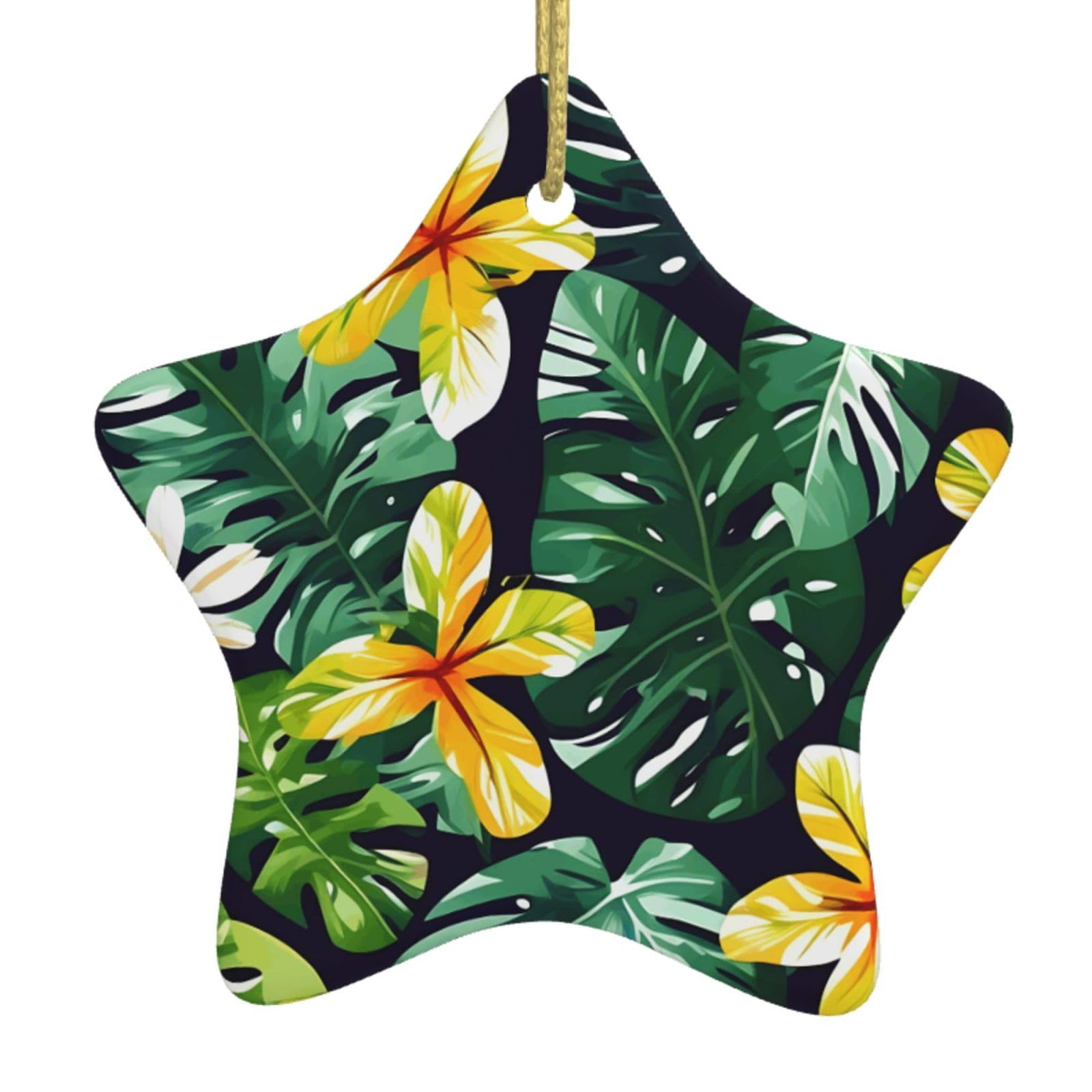 Hawaiian Tropical Leaves Flowers Print Christmas Ornaments, Ceramic Hanging Ornament, Round Shape Decorations