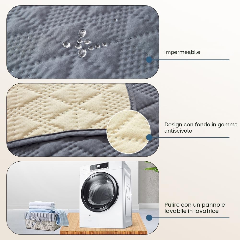 Taiyang Copridivano per Cani impermeabile, Coperta impermeabile per cani, protezione per mobili per bambini, bambini, cane, gatto, Con fondo in gomma antiscivolo (Grigio, 132-208 cm)