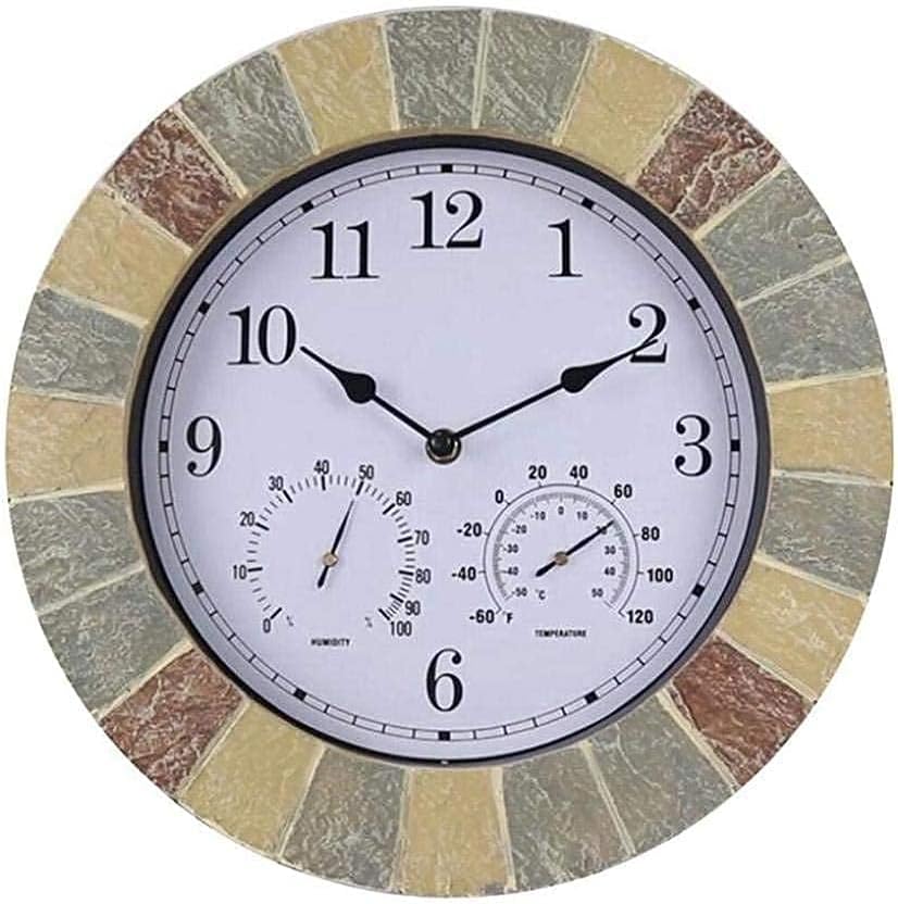 Wall Clock, Garden Clocks Outdoor with Temperature and Humidity Clocks for The Garden Wall Mounted Waterproof Moistureproof and Dusoof