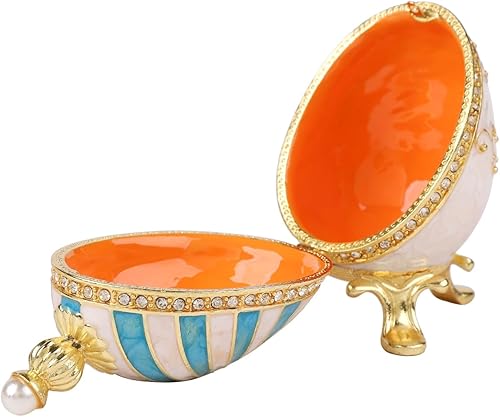 Miniatura 3 de Hueco Faberge Huevo Caja de baratija con cisne decorativo esmaltado con bisagras adornos de metal regalo para decoración del hogar