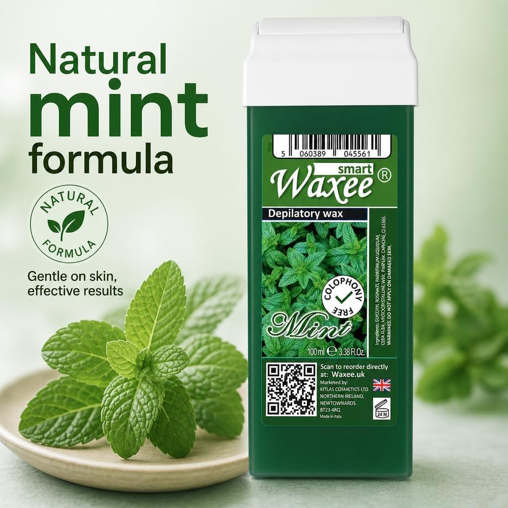 3 x 100 ml rotolo su cartuccia di cera e 50 strisce ceretta Waxee (rullo largo (gambe e corpo), verde)