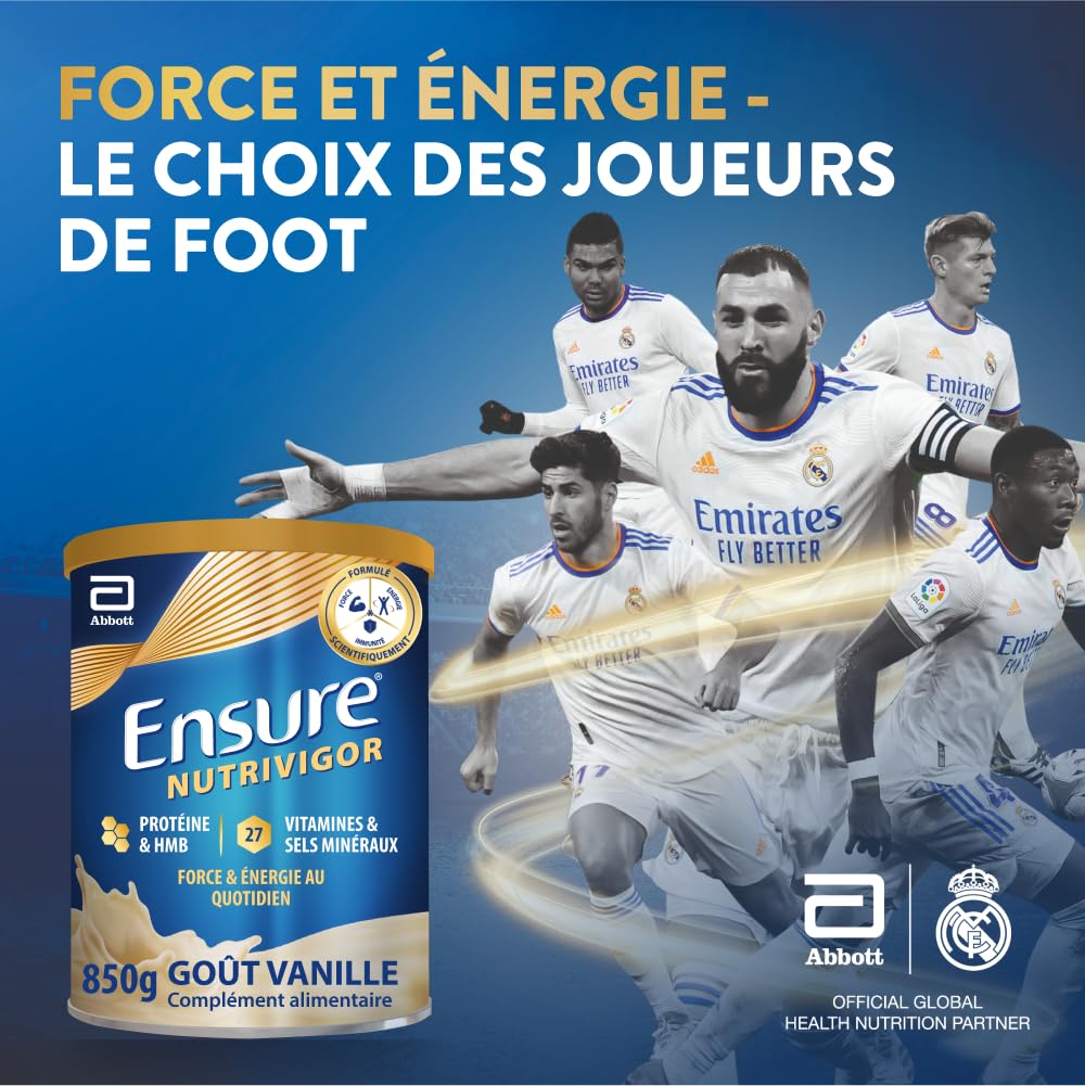 Ensure NutriVigor - Complément alimentaire avec protéines, 27 vitamines et minéraux et HMB - Pour une alimentation saine et équilibrée - Vanille- 1 x 850 g
