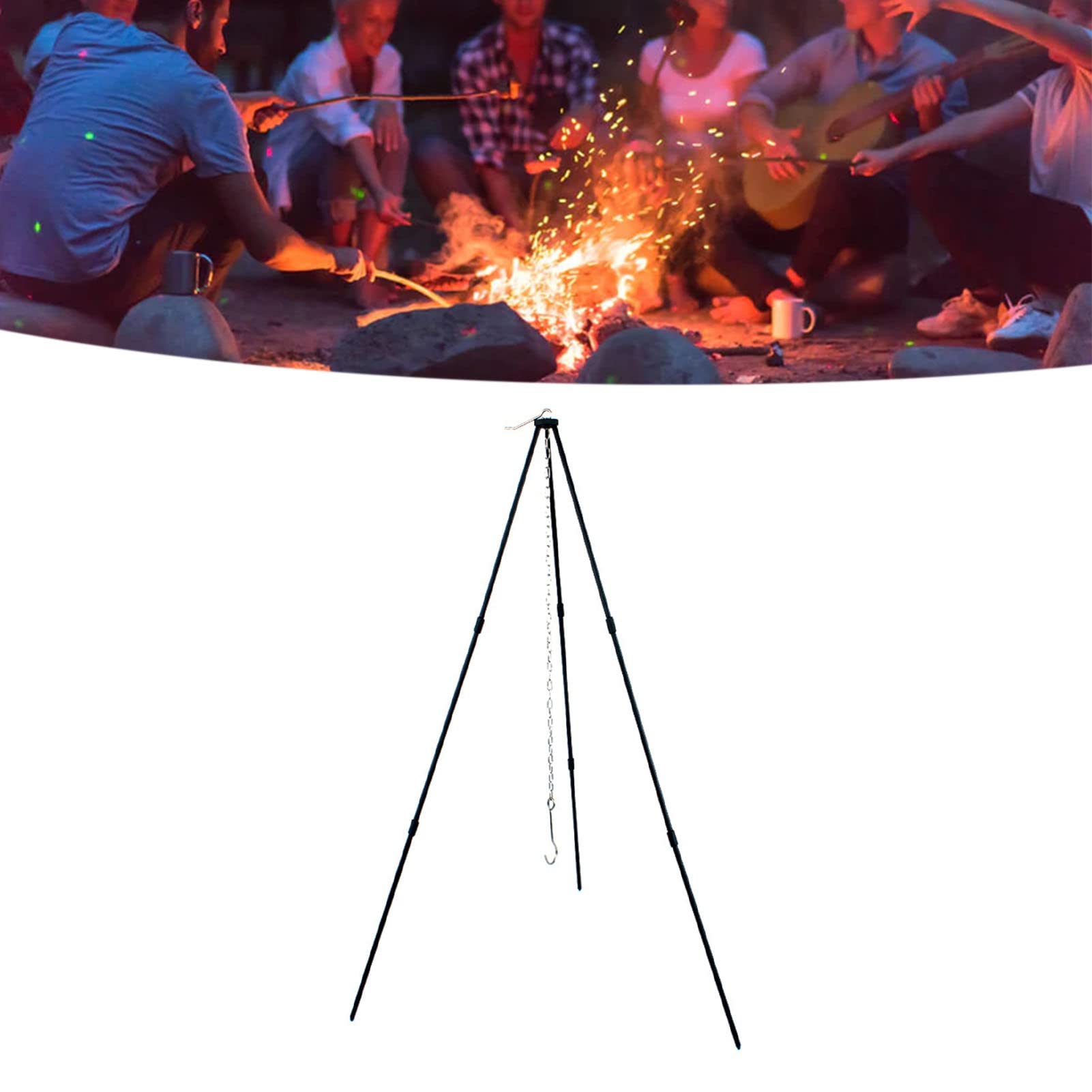 Treppiede da Cucina Pieghevole per Falò - Treppiede in Lega di Alluminio Accessori da Campeggio con Catena E Borsa per Il Trasporto - Ideale per Il Campeggio All'aperto