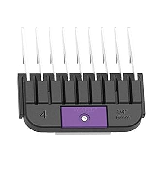 Wahl Professional Animal Stainless Steel Attachment Guide Comb for Wahl Detachable Blade Pet Clippers #4, 1/4-Inch Cut Length (#3372-100), Stainless Steel, Black, and Purple