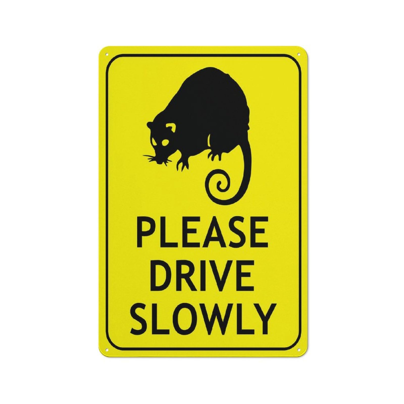 Ringtail Possum (Please Drive Slowly - Bright Yellow) Warning Tin Sign, 8x12 Inch Wall Decor for Home, Kitchen, Farm, Garden, Garage