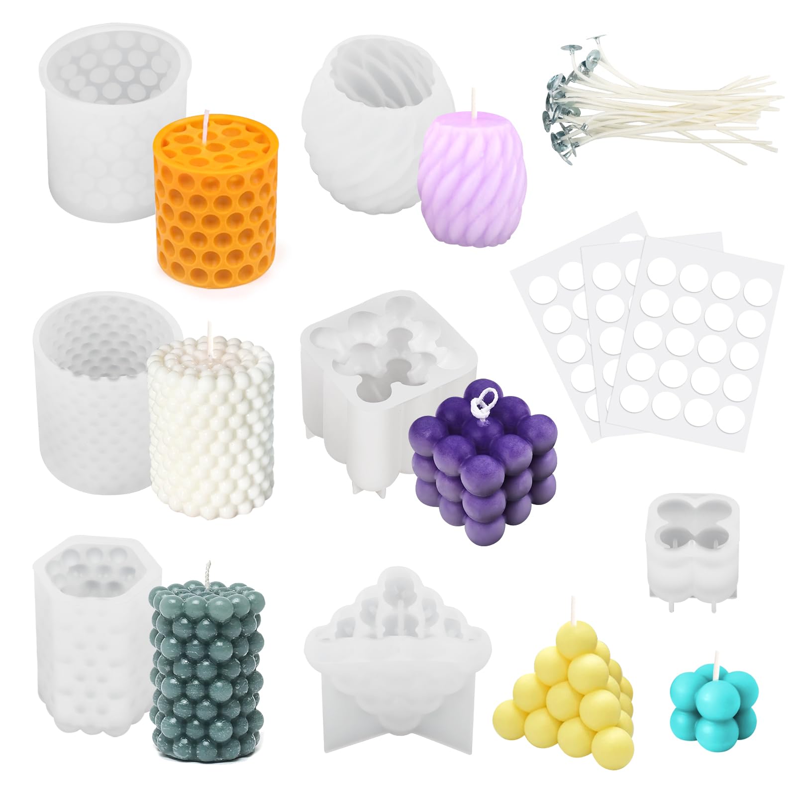 Stampi Per Candele In Silicone 7PCS - Kit Fai Da Te Con Stoppini E Accessori - Foto 4