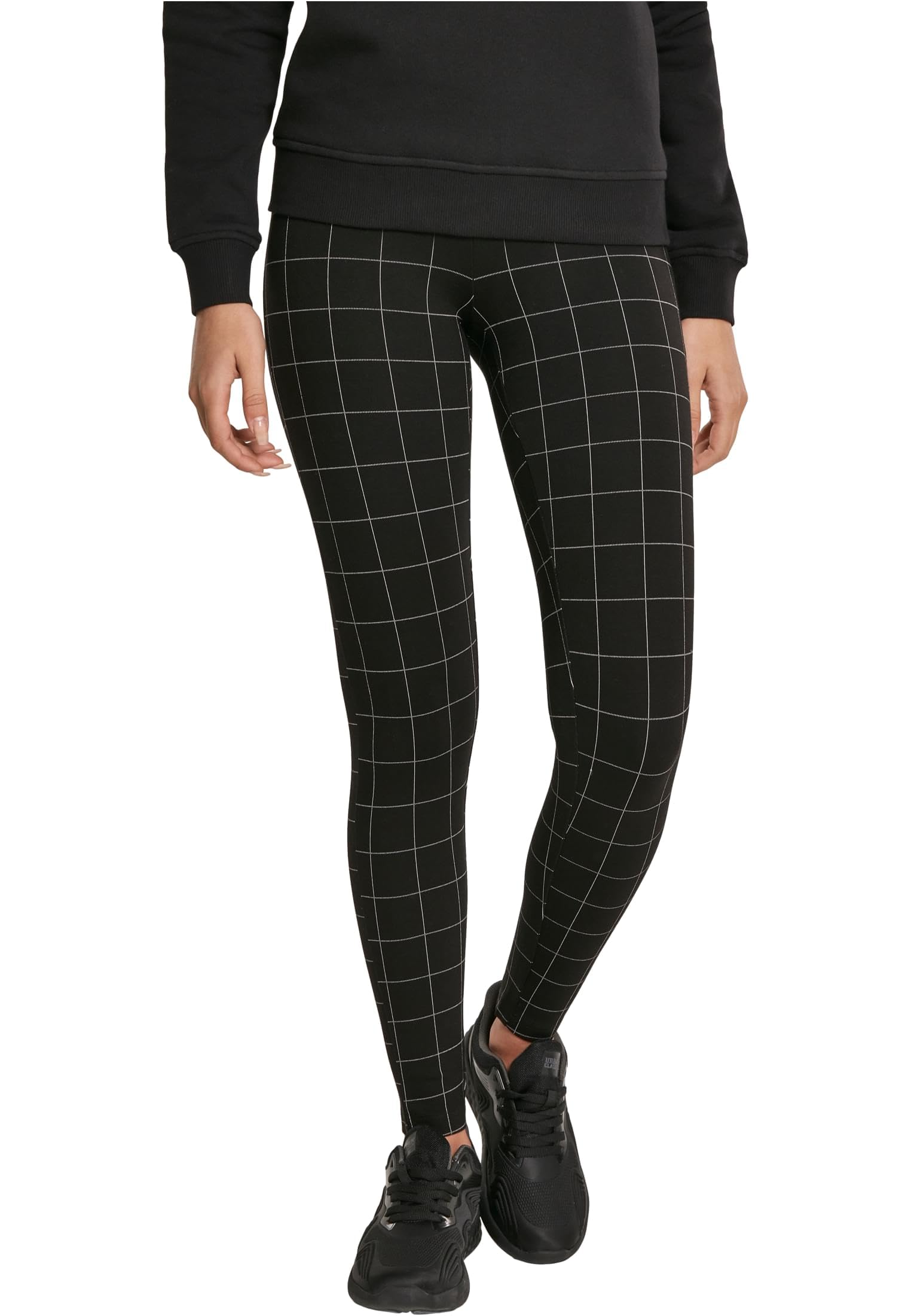 Urban Classics Women's Ladies Check High Waist Leggings, Black (Black/White 00826), 18 (Size: Xx-Large)