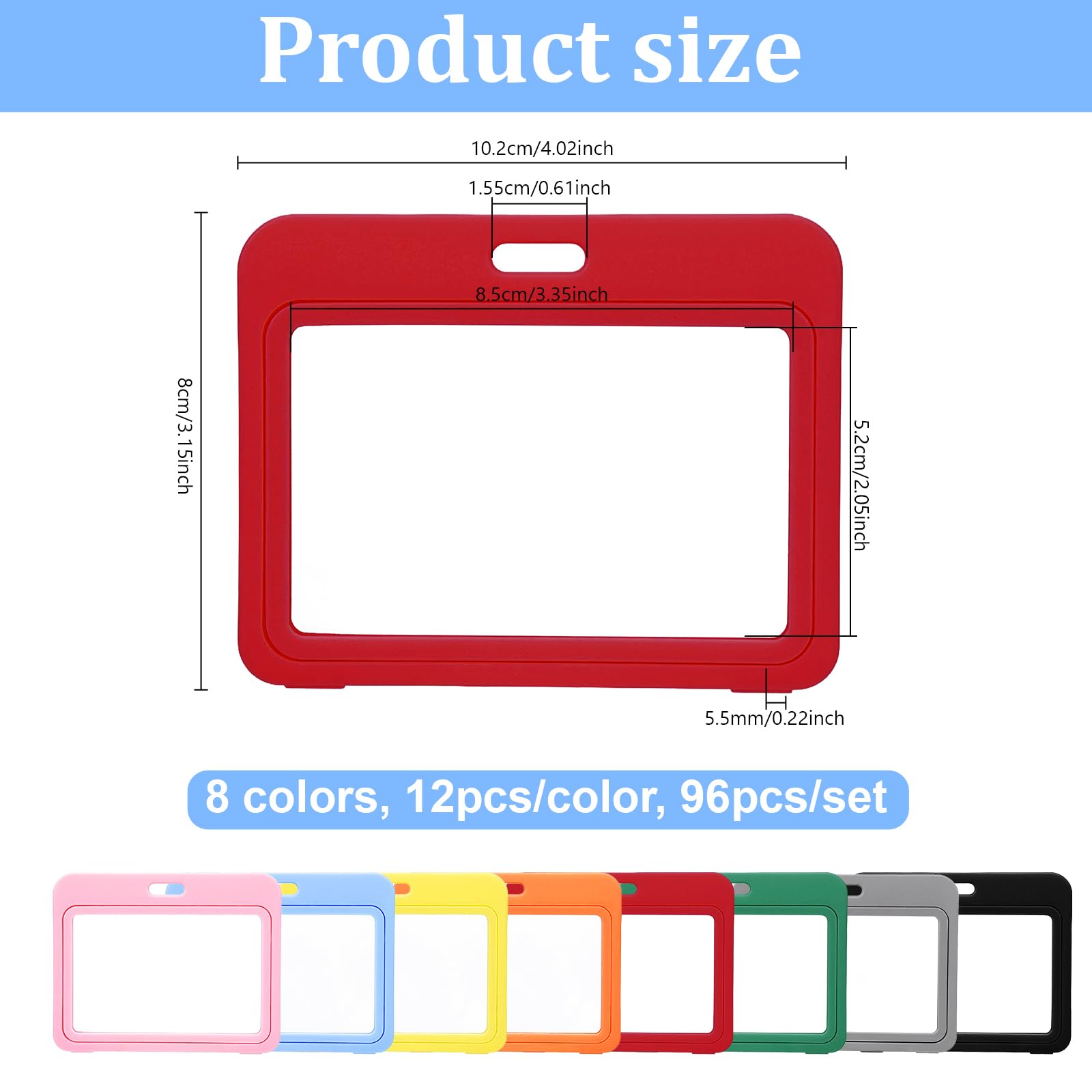 96 porte Badge Horizontal Porte Badges Transparents Double Face 8 couleur Étui Rigide Étanche en Plastique avec Fenêtre Porte Étiquettes Nominatives pour Infirmières Bureau Cartes de Crédit