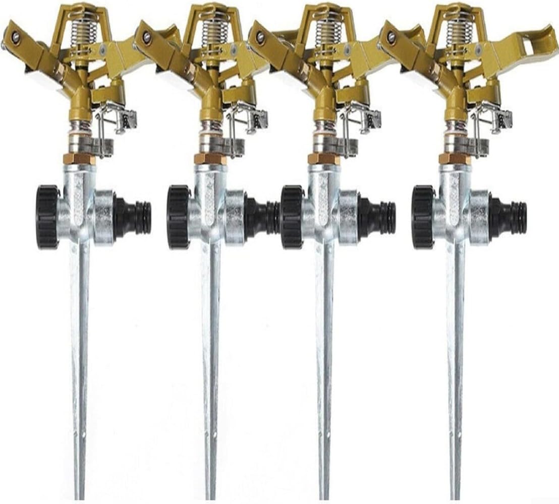 4 x Pulsationssprenger Rasensprenger Impulsprenger Pulsationsregner Professionell Gartensprinkler, Bewässerung großer Flächen bis 530 m², Reichweite, 360°,Für Rasen Blumen Pflanzen,Silber